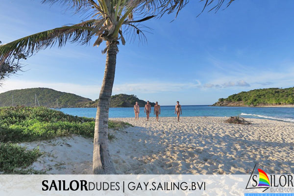 BVI naked sailing guys on palm beach